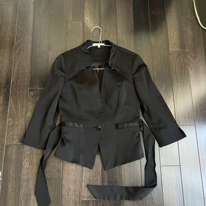 Black Women's Satin Tailored Belted Jacket